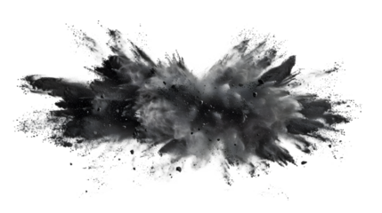 Black coal dust with effect fragments explosion isolated on a transparent background