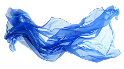 Blue crumpled plastic shopping, grocery bag in flying isolated on a transparent background