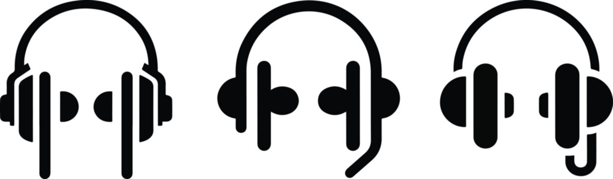 Print  Headset and Earphones Vector Icon Set - Solid Style