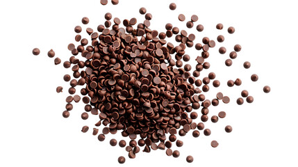 Chocolate sprinkles pile, granules scattered isolated on a transparent background