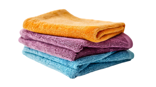 Clean microfiber cloths isolated on a transparent background