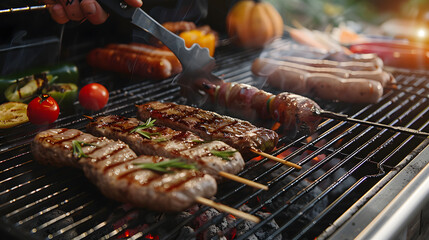 Grilling a summer meal on a barbecue.