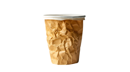 Disposable crumpled, paper cup for throwing away and recycling isolated on a transparent background