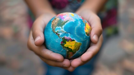 Close-up of hands holding a globe, symbolizing global unity