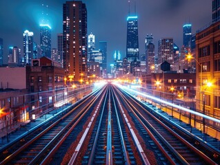 Fototapeta premium At night, the traffic trajectory on urban roads