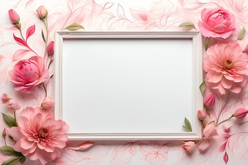 White frame decorating with pink flowers