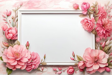 White frame decorating with pink flowers