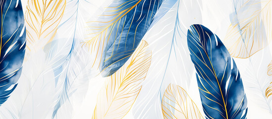 luxury abstract blue golden feather texture banner background