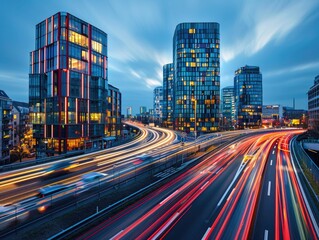 Fototapeta premium At night, the traffic trajectory on urban roads