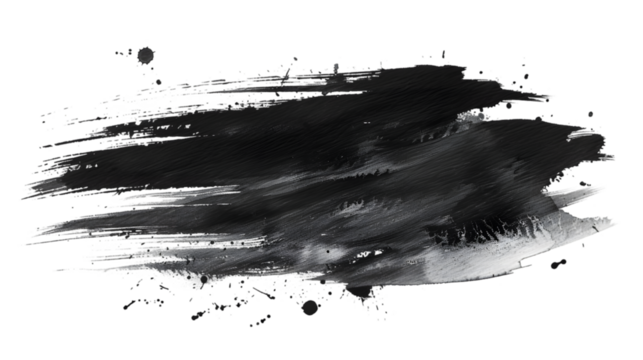 Photo black watercolor hand painted brush strokes isolated on a transparent background