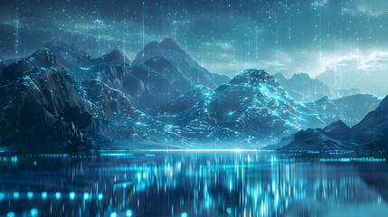 Glossy cyber innovation landscapes: showcasing the expansive nature and innovative technology of cyber security   Photo realistic digital art concept.
