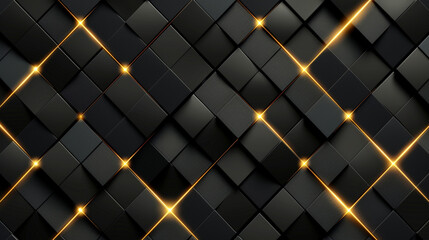 Abstract Luxury background with golden lines on dark modern black backdrop black square background.