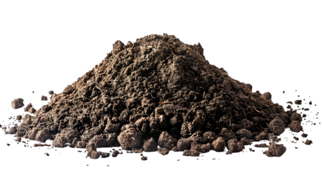 Pile of soil scattered isolated on a transparent background
