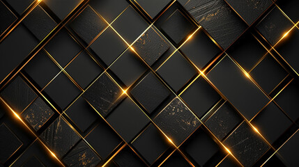 black background metal square line gold light effect pattern. black background with square shapes.