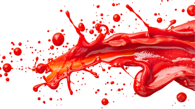 Red ketchup splashes, smeared isolated on a transparent background