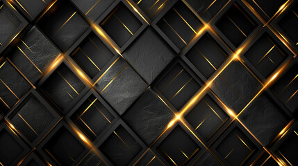 Abstract Luxury background with golden lines on dark modern black backdrop black square background.