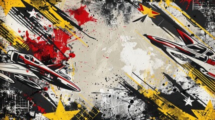 Fototapeta premium Abstract background with airshow icons and doodles. Stylish and energetic aviation celebration.