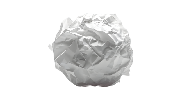 white crumpled paper ball isolated on a transparent background