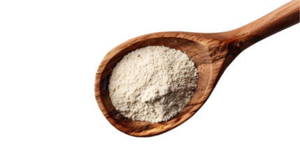 Active dry yeast in wooden spoon isolated on a transparent background
