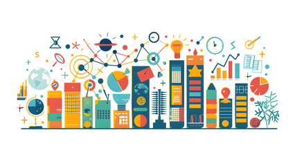 colorful Buildings of Education and Economy vector on white isolated background, Generative Ai