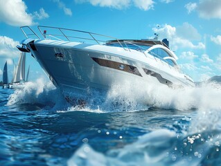 Fototapeta premium White speedboats sailing in the sea