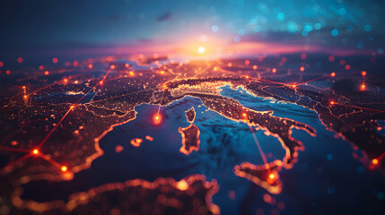 Photo Stock Concept: "Abstract Digital Art of Glossy Travel Innovation Points, Embodying Precision and Technology Advancements in Travel Industry"