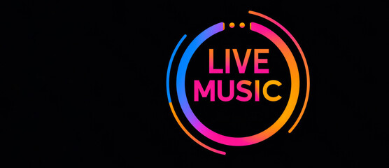 Bright live music logo on a dark background, highlighting the vibrancy and excitement of live performances.