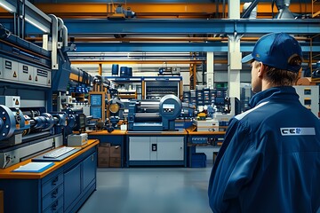 Naklejka premium Industrial Mill Operator in Protective Clothing