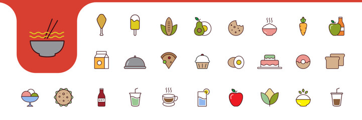 healthy food and drink line colorful icon vector design