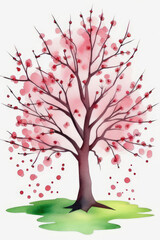 Obraz premium Tree colorful blossom foliage in varying shades, representing season spring, isolated on white background in watercolor style.