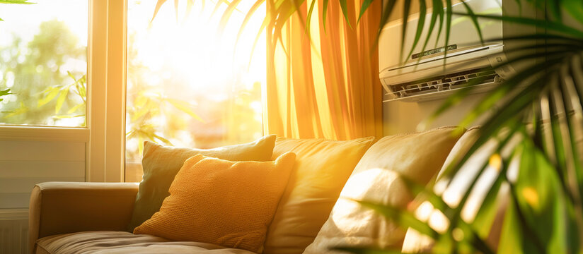 Energy efficient air conditioner in cozy modern living room