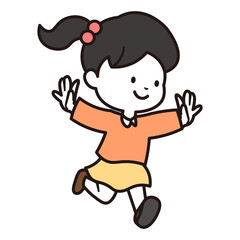 元気よく楽しく走っている長袖とスカートを履いた女の子のイラスト素材
