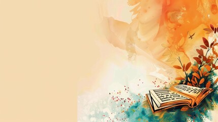 Abstract background with poetry reading icons and creative elements in elegant style