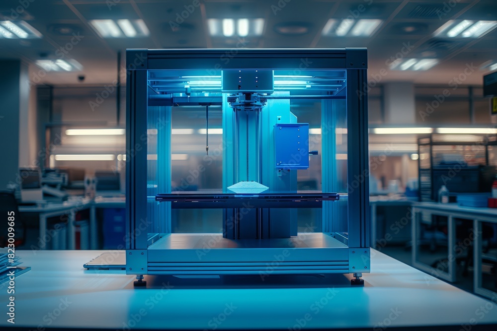 Aufkleber Modern 3D printer in a high-tech laboratory, representing the forefront of digital manufacturing and precision engineering, showcasing innovation and advanced technology in industrial d, Generative AI