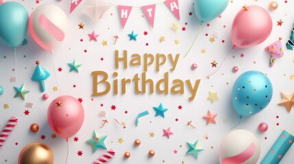 a stylish "Happy Birthday" banner accented by festive decorations, all set against a high-resolution white background for a clean and polished look.