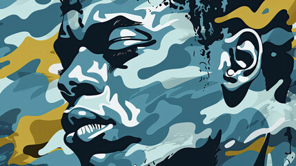 Digital illustration background collage work, mixed color camouflage and motif designs