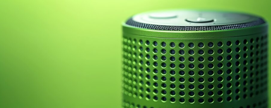 Bluetooth speaker, side view, isolated lime background, focus on controls