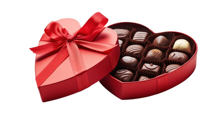 a heart-shaped box of chocolates with a ribbon tied on top isolated on transparent and white background.PNG image