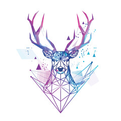 a deer head with geometric shapes in the background