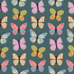 Colorful seamless pattern with butterflies. Summer floral repeat background for fabrics or wallpapers.