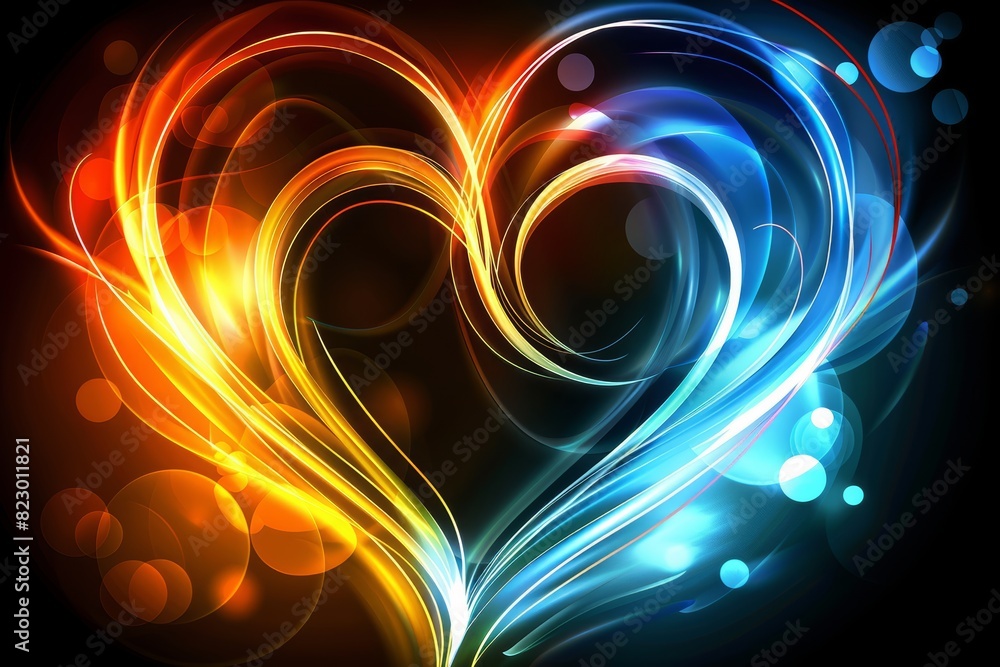 Aufkleber Abstract colorful heart with glowing lines, representing love, energy, and passion in a vibrant and dynamic artistic design, merging warm and cool colors to create harmony, Generative AI