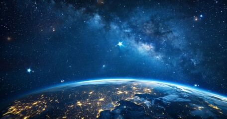 Beautiful Planet Earth with City Lights at Night in Space