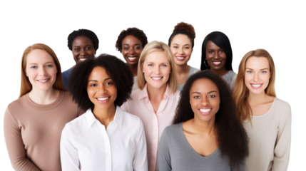 A group of smiling friends and family enjoying time together isolated on transparent and white background.PNG image.
