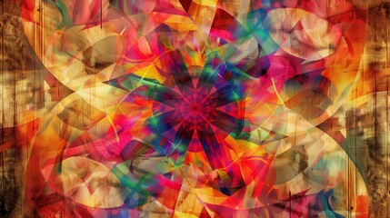 : A digital kaleidoscope of colors and shapes swirling on a grunge surface with wood texture background, capturing the dynamic energy and vibrancy of LGBT pride celebrations.