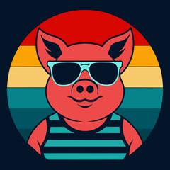 Pig with sunglasses summer t-shirt design vector art illustration