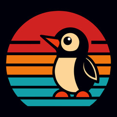 Animated penguin summer t-shirt design vector art illustration