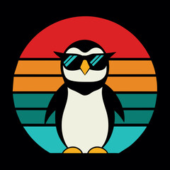 Animated penguin summer t-shirt design vector art illustration