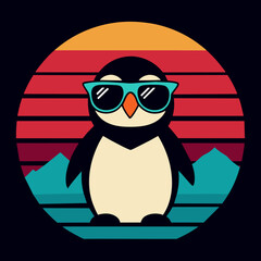 Animated penguin summer t-shirt design vector art illustration