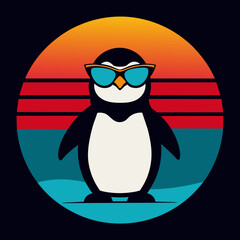 Animated penguin summer t-shirt design vector art illustration