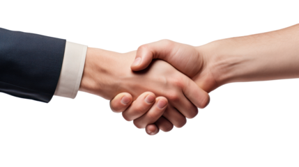 close-up of a handshake rejection between two business people, with a handshake gone wrong isolated on transparent and white background.PNG image.